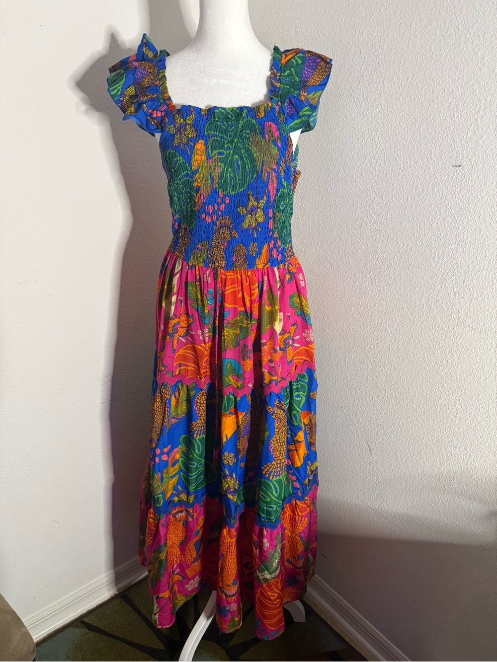Truly 4 You Vibrant Tropical Smocked Tiered Maxi Dress Plus Size 1X